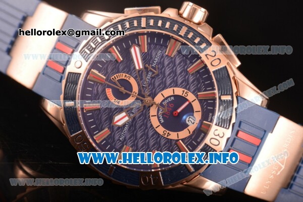 Ulysse Nardin Maxi Marine Diver Miyota Quartz Rose Gold Case with Blue Dial and Stick Markers - Click Image to Close