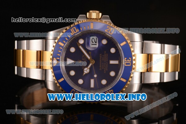 Rolex Submariner Miyota 9015 Automatic Yellow Gold/Steel Case with Blue Dial and White Dot Markers (BP) - Click Image to Close