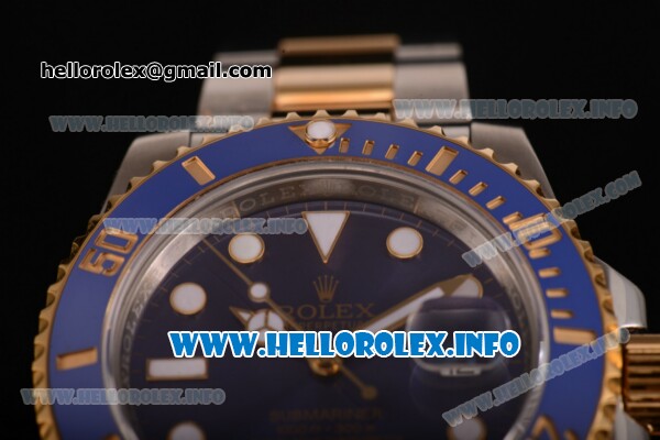 Rolex Submariner Miyota 9015 Automatic Yellow Gold/Steel Case with Blue Dial and White Dot Markers (BP) - Click Image to Close