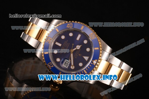 Rolex Submariner Miyota 9015 Automatic Yellow Gold/Steel Case with Blue Dial and White Dot Markers (BP) - Click Image to Close