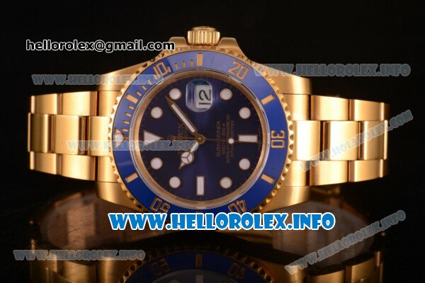 Rolex Submariner Miyota 9015 Automatic Yellow Gold Case/Bracelet with Blue Dial and White Dot Markers (BP) - Click Image to Close