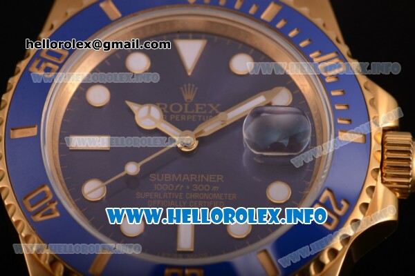 Rolex Submariner Miyota 9015 Automatic Yellow Gold Case/Bracelet with Blue Dial and White Dot Markers (BP) - Click Image to Close