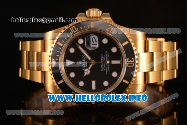 Rolex Submariner Miyota 9015 Automatic Yellow Gold Case/Bracelet with Black Dial and White Dot Markers (BP) - Click Image to Close