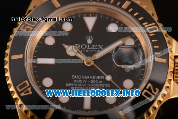 Rolex Submariner Miyota 9015 Automatic Yellow Gold Case/Bracelet with Black Dial and White Dot Markers (BP) - Click Image to Close