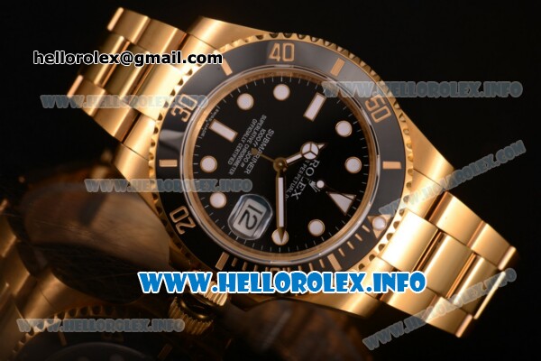 Rolex Submariner Miyota 9015 Automatic Yellow Gold Case/Bracelet with Black Dial and White Dot Markers (BP) - Click Image to Close
