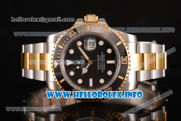 Rolex Submariner Miyota 9015 Automatic Yellow Gold/Steel Case with Black Dial and White Dot Markers (BP) - Click Image to Close
