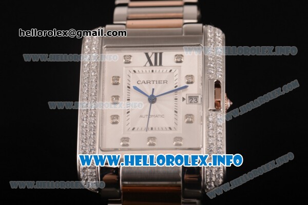Cartier Tank Anglaise Miyota 9015 Automatic Two Tone Case/Bracelet with Silver Dial and Diamonds Markers - Diamonds Bezel - Click Image to Close