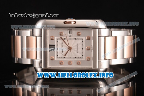 Cartier Tank Anglaise Miyota 9015 Automatic Two Tone Case/Bracelet with Silver Dial and Diamonds Markers - Click Image to Close