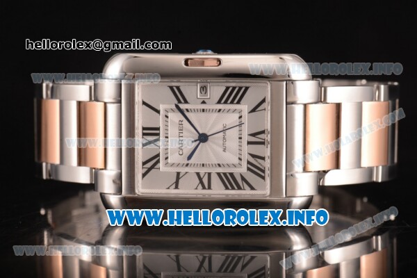 Cartier Tank Anglaise Miyota 9015 Automatic Two Tone Case/Bracelet with Silver Dial and Roman Numeral Markers - Click Image to Close