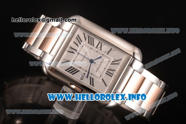 Cartier Tank Anglaise Miyota 9015 Automatic Two Tone Case/Bracelet with Silver Dial and Roman Numeral Markers - Click Image to Close