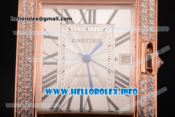 Cartier Tank Anglaise Miyota 9015 Automatic Rose Gold Case/Bracelet with Silver Dial and Roman Numeral Markers - Diamonds Bezel - Click Image to Close