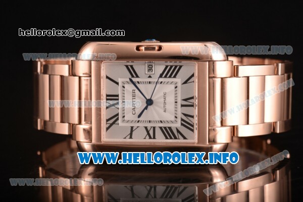 Cartier Tank Anglaise Miyota 9015 Automatic Rose Gold Case/Bracelet with Silver Dial and Roman Numeral Markers - Click Image to Close