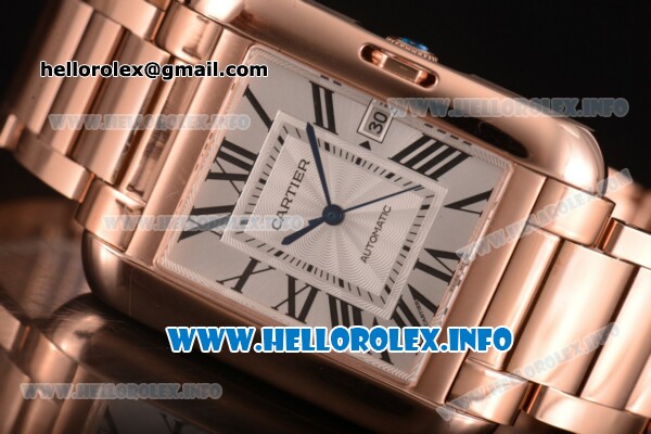 Cartier Tank Anglaise Miyota 9015 Automatic Rose Gold Case/Bracelet with Silver Dial and Roman Numeral Markers - Click Image to Close