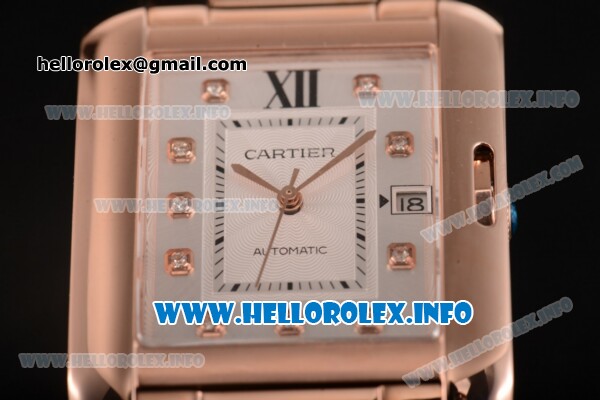 Cartier Tank Anglaise Miyota 9015 Automatic Rose Gold Case/Bracelet with Silver Dial and Diamonds Markers - Click Image to Close