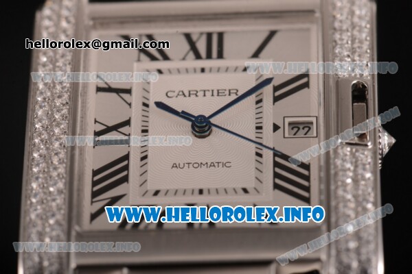 Cartier Tank Anglaise Miyota 9015 Automatic Steel Case/Bracelet with Silver Dial and Roman Numeral Markers - Diamonds Bezel - Click Image to Close