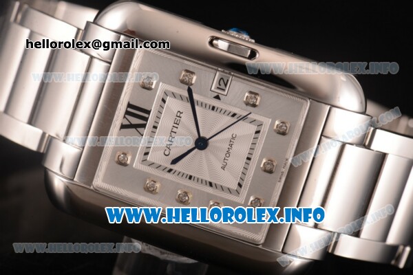 Cartier Tank Anglaise Miyota 9015 Automatic Steel Case/Bracelet with Silver Dial and Diamonds Markers - Click Image to Close