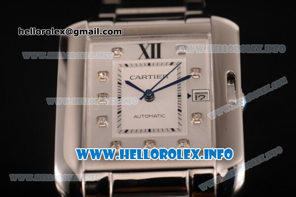 Cartier Tank Anglaise Miyota 9015 Automatic Steel Case/Bracelet with Silver Dial and Diamonds Markers - Click Image to Close