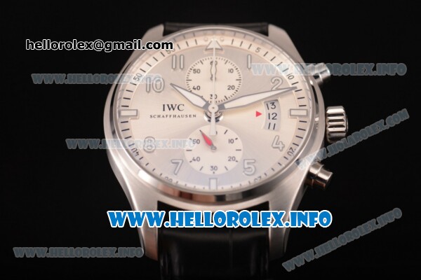 IWC Pilot's Watch Chrono Swiss Valjoux 7750 Automatic Steel Case with Silver Dial Arabic Numeral Markers - Big Date (ZF) - Click Image to Close