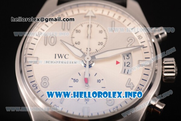 IWC Pilot's Watch Chrono Swiss Valjoux 7750 Automatic Steel Case with Silver Dial Arabic Numeral Markers - Big Date (ZF) - Click Image to Close