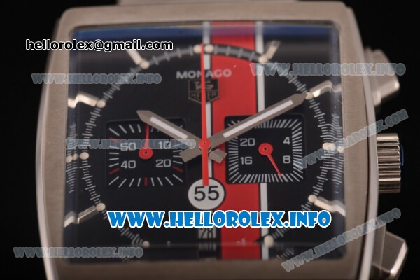 Tag Heuer Monaco Calibre 12 Chrono Miyota Quartz Full Steel with Black/Red Dial and Silver Stick Markers - Click Image to Close