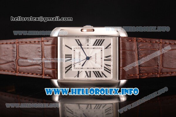 Cartier Tank Anglaise Miyota 9015 Automatic Steel Case with Silver Dial Brown Leather Strap and Roman Numeral Markers - Click Image to Close