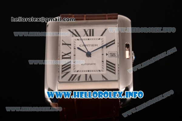 Cartier Tank Anglaise Miyota 9015 Automatic Steel Case with Silver Dial Brown Leather Strap and Roman Numeral Markers - Click Image to Close
