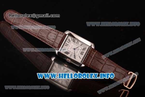 Cartier Tank Anglaise Miyota 9015 Automatic Steel Case with Silver Dial Brown Leather Strap and Roman Numeral Markers - Click Image to Close