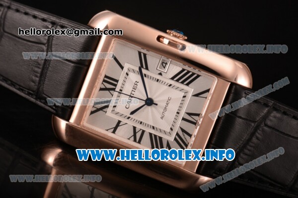 Cartier Tank Anglaise Miyota 9015 Automatic Rose Gold Case with Silver Dial Black Leather Strap and Roman Numeral Markers - Click Image to Close