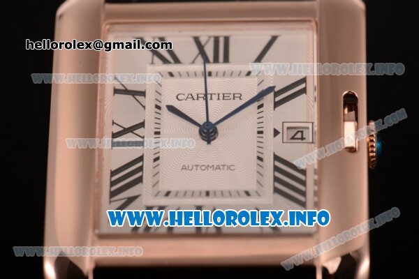 Cartier Tank Anglaise Miyota 9015 Automatic Rose Gold Case with Silver Dial Black Leather Strap and Roman Numeral Markers - Click Image to Close