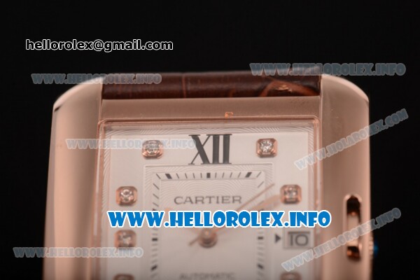 Cartier Tank Anglaise Miyota 9015 Automatic Rose Gold Case with Silver Dial Brown Leather Strap and Diamonds Markers - Click Image to Close