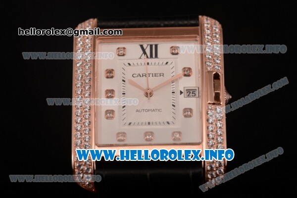 Cartier Tank Anglaise Miyota 9015 Automatic Rose Gold Case with Diamonds Markers and Silver Dial - Diamonds Bezel - Click Image to Close