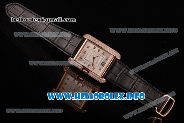 Cartier Tank Anglaise Miyota 9015 Automatic Rose Gold Case with Diamonds Markers and Silver Dial - Diamonds Bezel - Click Image to Close