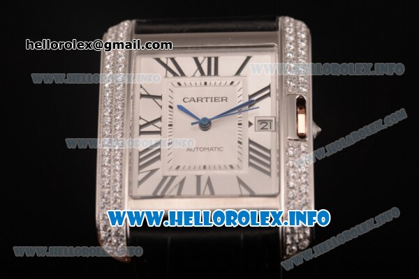 Cartier Tank Anglaise Miyota 9015 Automatic Steel Case with Diamonds Markers and Silver Dial - Diamonds Bezel - Click Image to Close