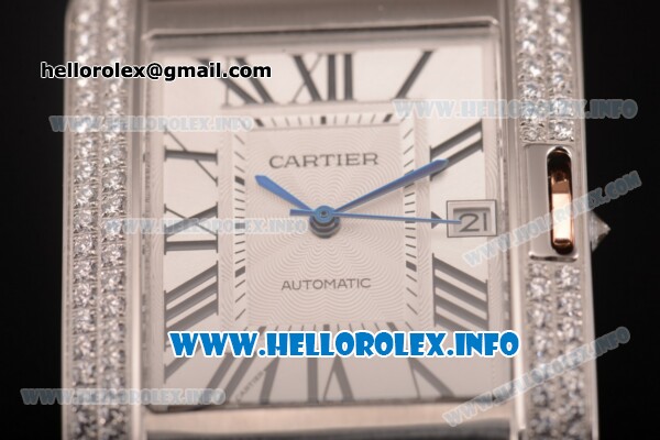 Cartier Tank Anglaise Miyota 9015 Automatic Steel Case with Diamonds Markers and Silver Dial - Diamonds Bezel - Click Image to Close