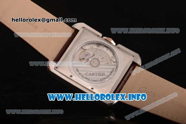 Cartier Tank Anglaise Miyota 9015 Automatic Steel Case with Diamonds Markers Brown Leather Strap and Silver Dial - Diamonds Bezel - Click Image to Close