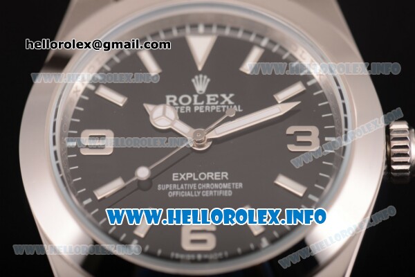 Rolex Explorer Asia Automatic Steel Case with Black Dial and Brown Nylon Strap - Stick Markers - Click Image to Close
