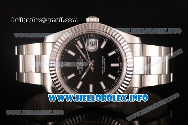 Rolex Datejust II Swiss ETA 2836 Automatic Full Steel with Black Dial and Luminous Stick Markers (BP) - Click Image to Close