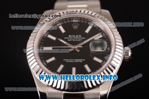 Rolex Datejust II Swiss ETA 2836 Automatic Full Steel with Black Dial and Luminous Stick Markers (BP) - Click Image to Close