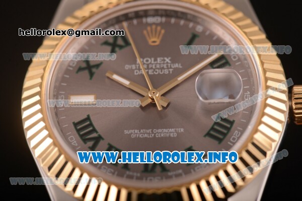 Rolex Datejust II Swiss ETA 2836 Automatic Two Tone Case/Bracelet with Grey Dial and Green Roman Numeral Markers (BP) - Click Image to Close