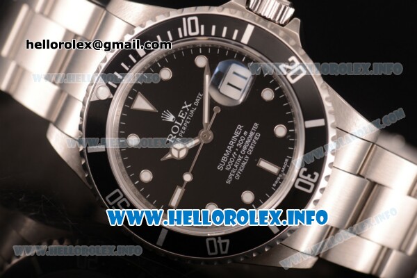 Rolex Submariner Swiss ETA 2836 Automatic Steel Case/Bracelet with White Dot Markers and Black Dial (BP) - Click Image to Close