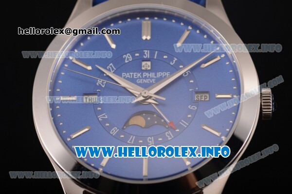 Patek Philippe Grand Complications Perpetual Calendar Miyota Quartz Steel Case with Blue Dial and Silver Stick Markers - Click Image to Close