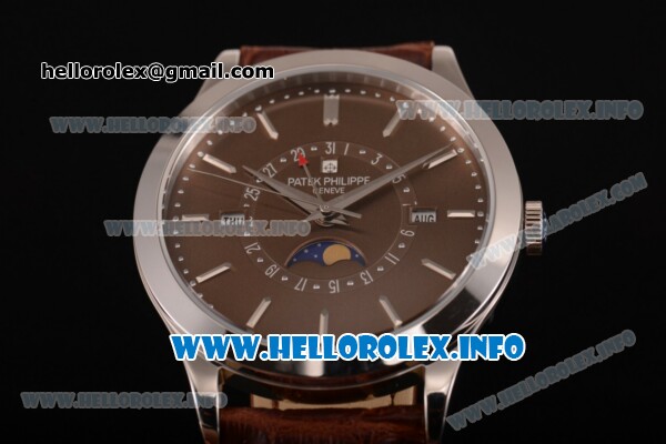 Patek Philippe Grand Complications Perpetual Calendar Miyota Quartz Steel Case with Brown Dial and Silver Stick Markers - Click Image to Close