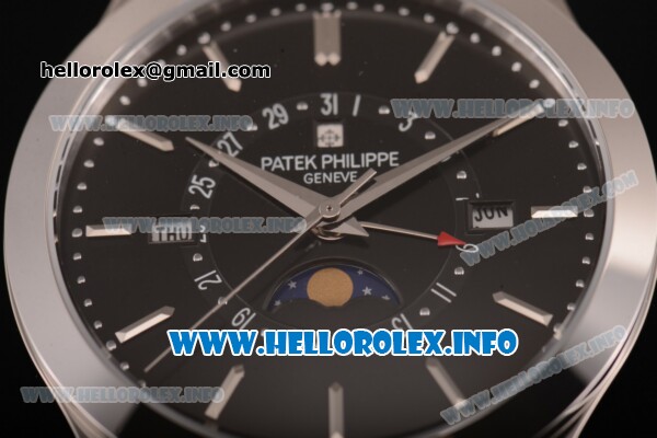 Patek Philippe Grand Complications Perpetual Calendar Miyota Quartz Steel Case with Black Dial and Silver Stick Markers - Click Image to Close