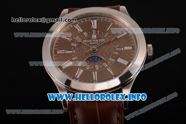 Patek Philippe Grand Complications Perpetual Calendar Miyota Quartz Steel Case with Brown Dial and White Roman Numeral Markers - Click Image to Close