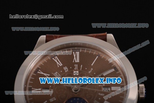 Patek Philippe Grand Complications Perpetual Calendar Miyota Quartz Steel Case with Brown Dial and White Roman Numeral Markers - Click Image to Close