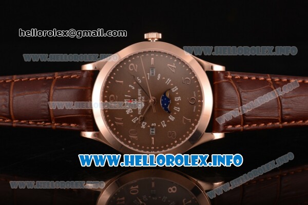 Patek Philippe Grand Complications Perpetual Calendar Miyota Quartz Rose Gold Case with Brown Dial and Arabic Numeral Markers - Click Image to Close
