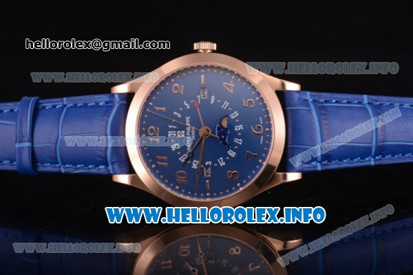 Patek Philippe Grand Complications Perpetual Calendar Miyota Quartz Rose Gold Case with Blue Dial and Arabic Numeral Markers - Click Image to Close