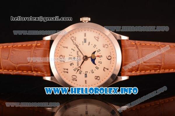 Patek Philippe Grand Complications Perpetual Calendar Miyota Quartz Rose Gold Case with Champagne Dial and Rose Gold Arabic Numeral Markers - Click Image to Close