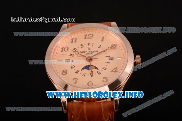Patek Philippe Grand Complications Perpetual Calendar Miyota Quartz Rose Gold Case with Champagne Dial and Rose Gold Arabic Numeral Markers - Click Image to Close