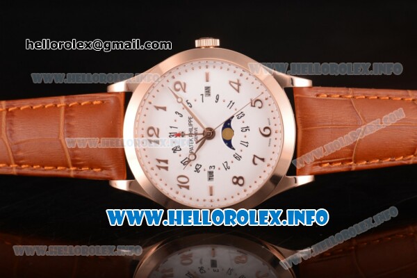 Patek Philippe Grand Complications Perpetual Calendar Miyota Quartz Rose Gold Case with White Dial and Rose Gold Arabic Numeral Markers - Click Image to Close